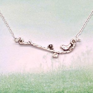 Dainty Bird on Branch Statement Necklace
